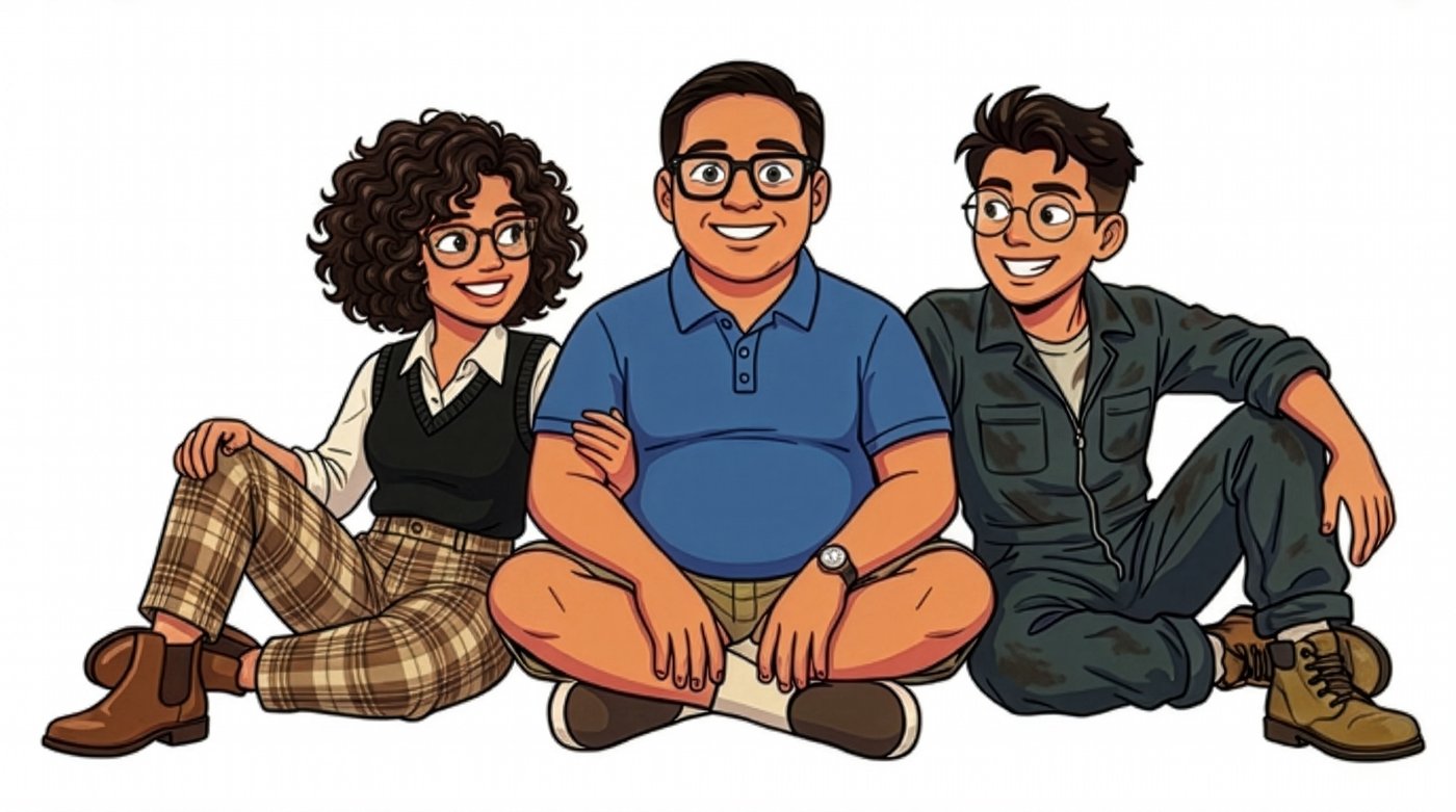 Illustration of Dad sitting with his two oldest kids